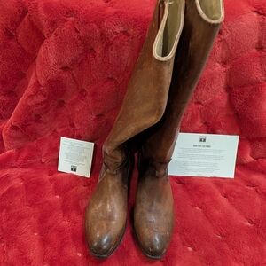 Frye Cognac Leather Mid-Calf Riding Boots